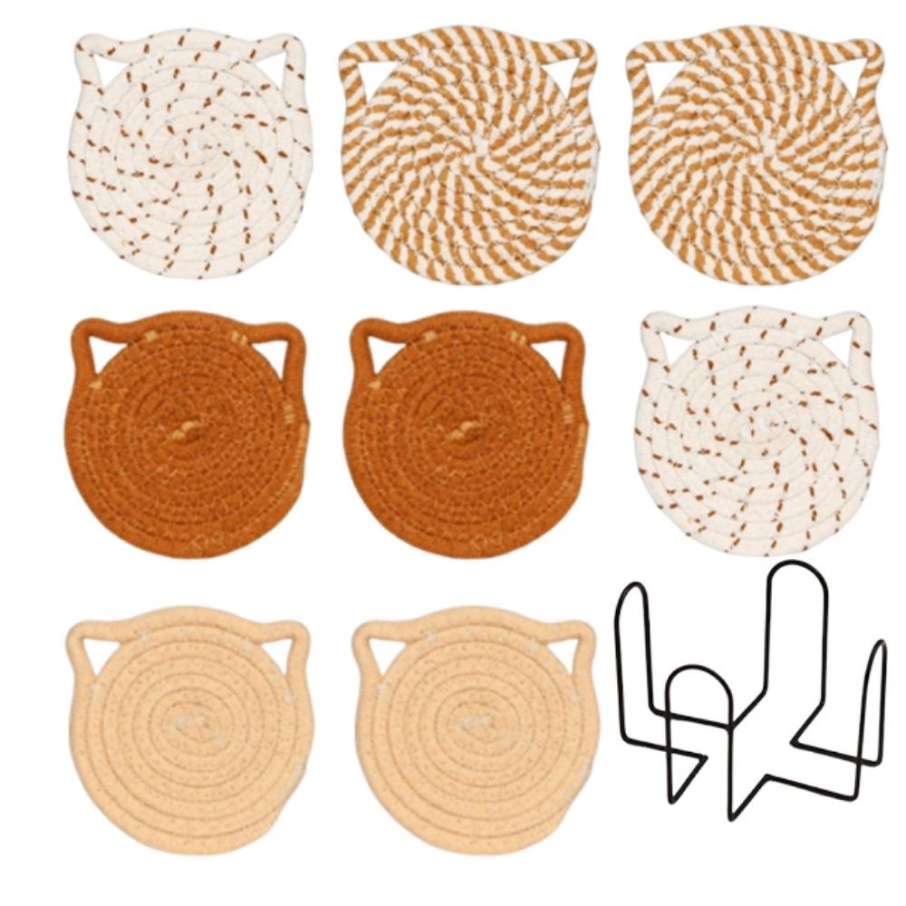 4/8 Pcs Woven Cotton Drink Coasters Non-Slip Base Absorbent Coasters  Kitchen Accessories