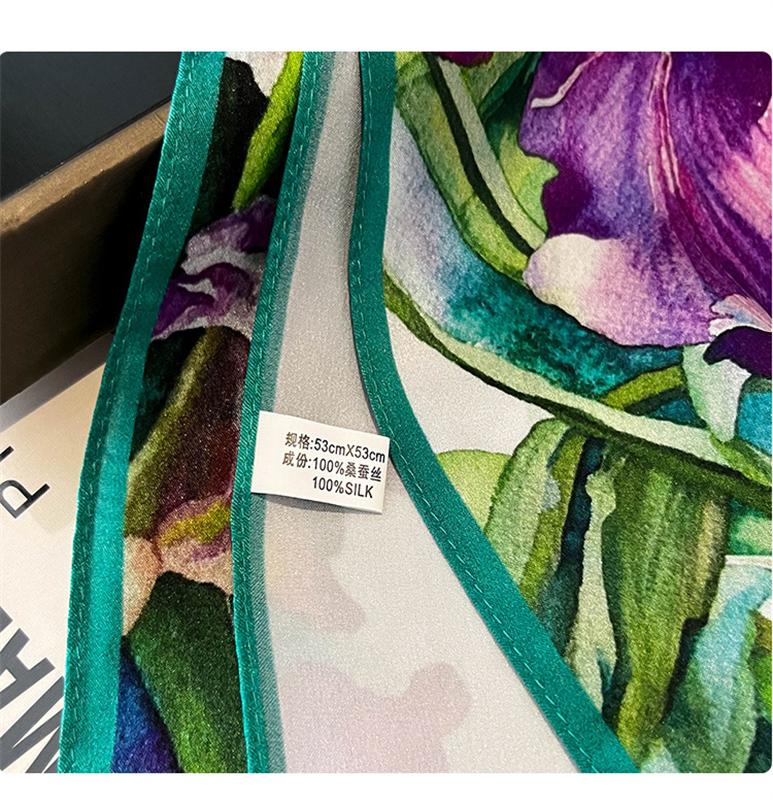 2024 100% Real Silk Square Scarf Women Designer Floral Print Neckerchief Female Luxury Shawl Hijab Bandana Headband
