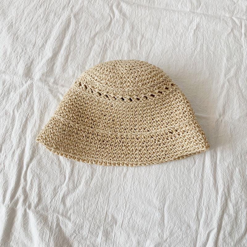 

Women s Korean-Style Foldable Straw Bucket Hat: Breathable, Casual, Short Brim, Hollow-Out Design for Summer 56-58 cm бежевий