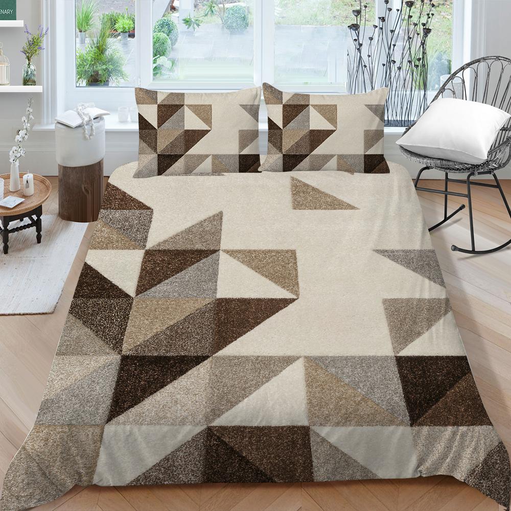 3D Family Bedding Single Double Bed Full Size Vintage Graphic Printed Bedding Geometric Pattern Pillowcase and Quilt Cover Washable Home Decoration