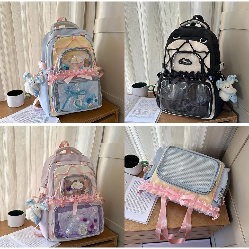 Fresh Sweet Transparent Backpack With Waterresistant Nylon For School Girls