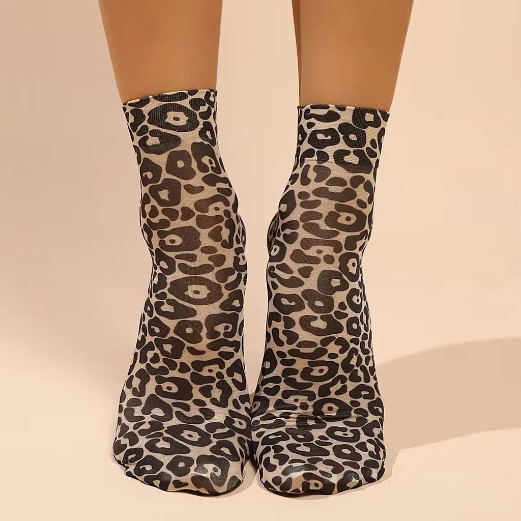 Leopard Large Flower Print Short Socks Summer Single Shoes Short Stockings High Elastic Comfortable Breathable Ultra-thin
