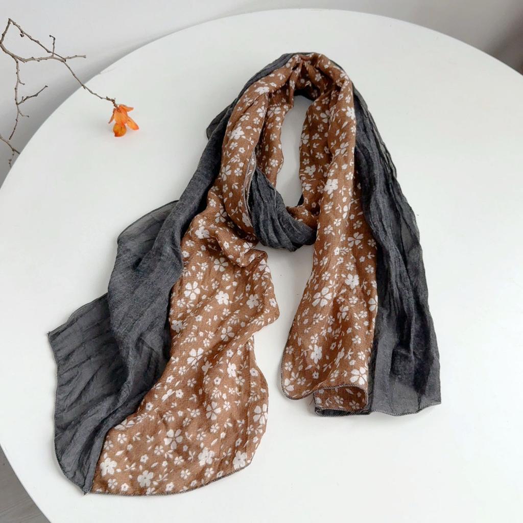 Retro Floral Long Cotton Scarf Soft Neck Protection Warm Shawl Head Wrap Multi-Functional Flower Printed Scarves For Women