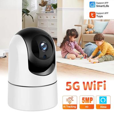 5-MP-Babyphone mit 2,4-GHz-/5-GHz-WLAN, Tuya Mini-IP-Kamera für den Innenbereich, Smart-Home-Sicherheit, Videoüberwachung, automatischer Verfolgung und Alexa-Sprachsteuerung