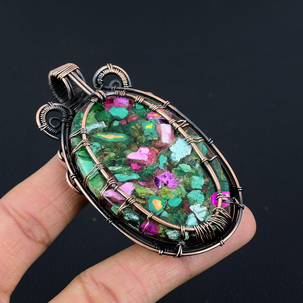 Multi Copper Spiny Oyster Pendant, Handmade Gemstone 999 Copper Wire Wrapped Pendant Antique Jewelry, For Gift Silver Jewelry