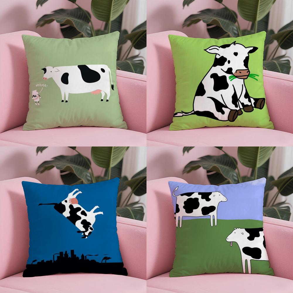 Cow Cartoon Pillow Case Soft Plush Fabric DoubleSided Printed Cushion Cover Warm Winter Sofa Pillow Case