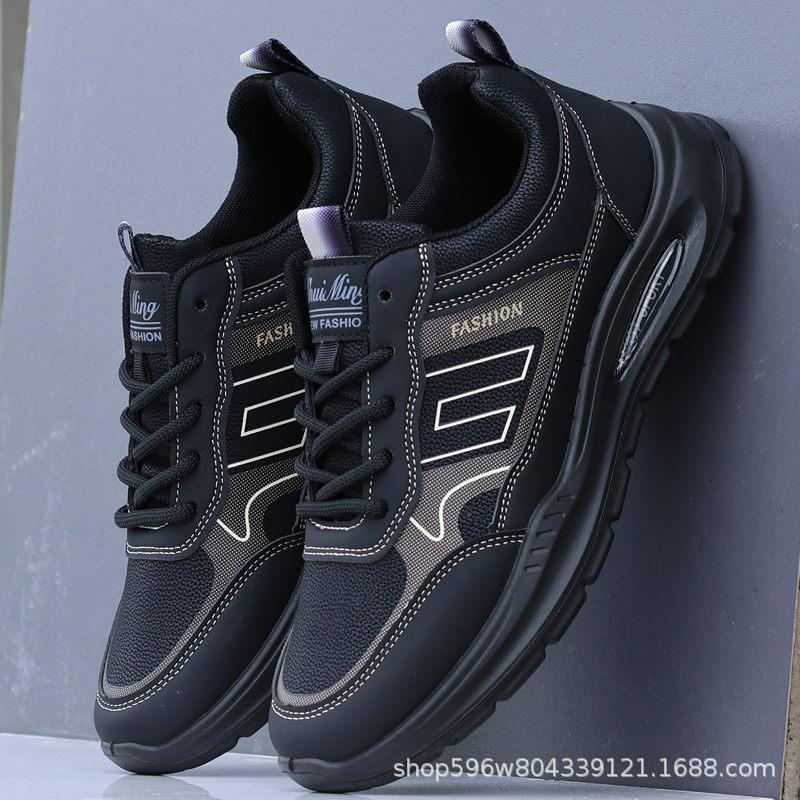 Shoes men's autumn new black leather waterproof shoes lightweight non-slip kitchen tooling shoes sports and leisure running shoes