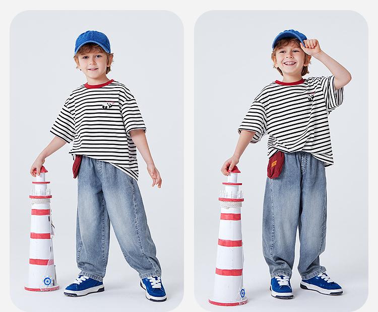 Mini Balabala Boys' and Children's Pants Summer New Product Antibacterial Cooling Soft Cowboy Loose Bending Knife Pants Banana Pants