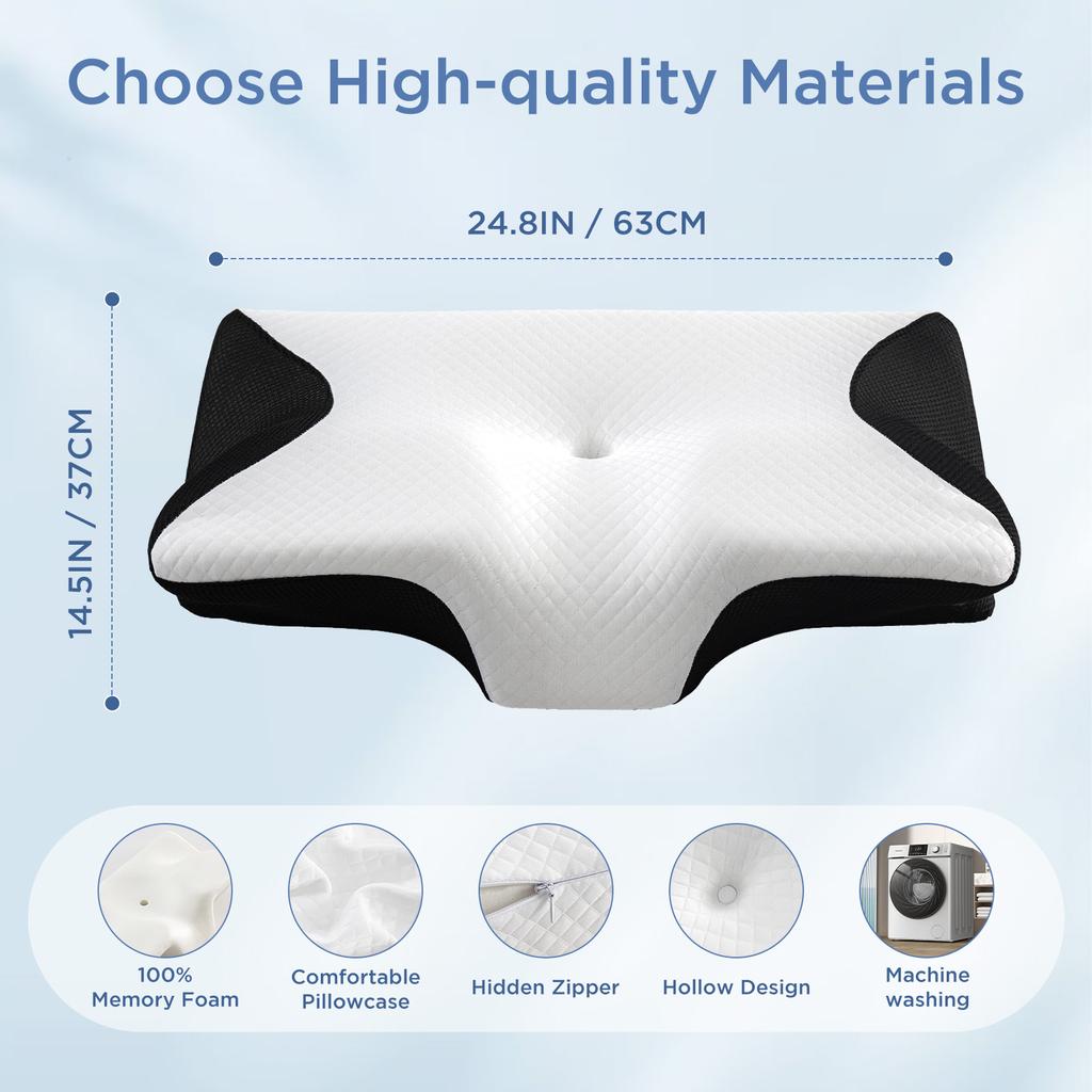Cervical Pillow With Head And Neck Support Memory Foam Neck Pillow For Sleeping Side And Back Sleeper Gift