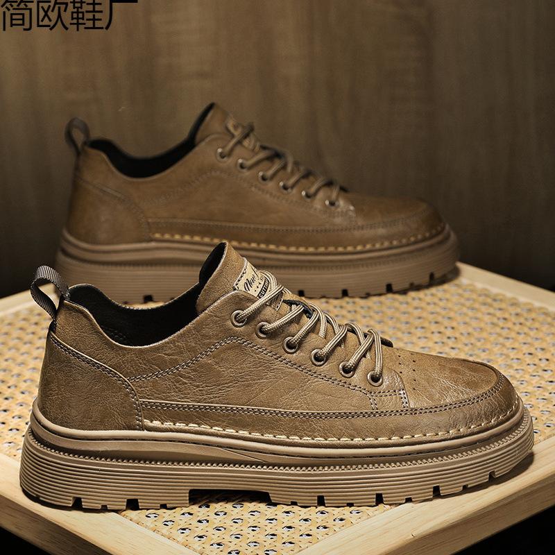 Men s shoes spring new low-top casual board shoes men s British business leather shoes men s fashion workers 44