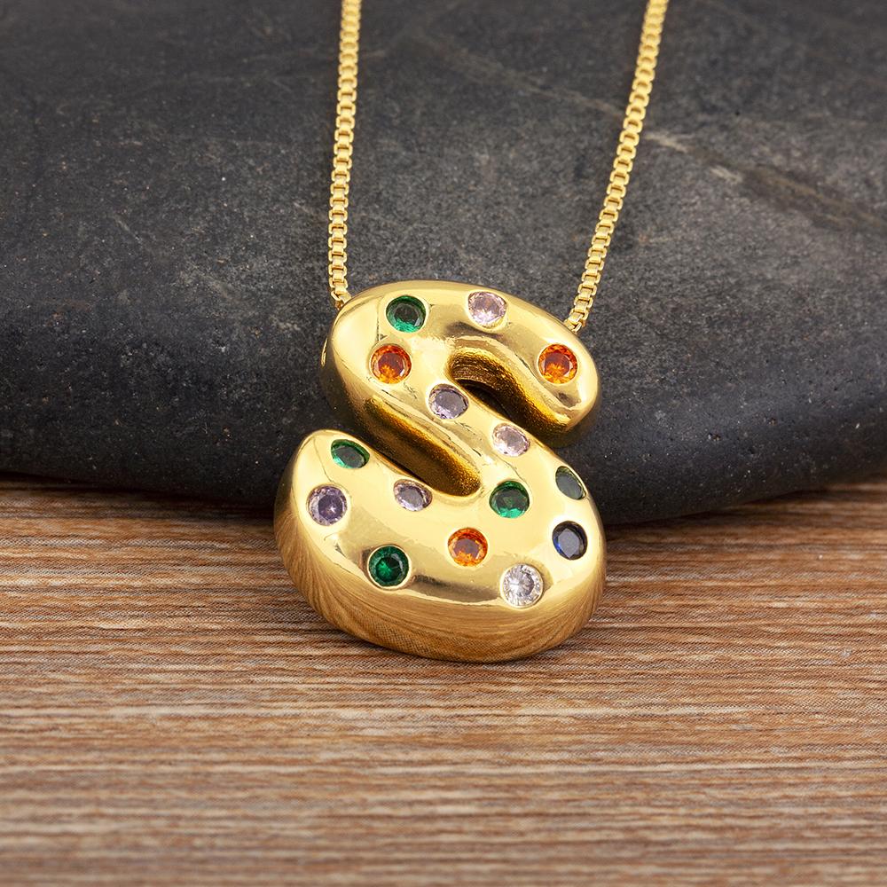 Nidin New Fashion 26 A-Z Letters Initials Alphabet Pendant Necklace For Women Men Inlaid Colorful Zircon Jewelry Accessories