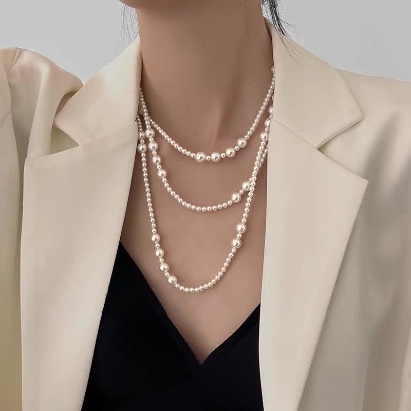 Irregular Long Pearl Necklace French Light Luxury Temperament Sweater Chain Niche Simple High Sense Necklace Women