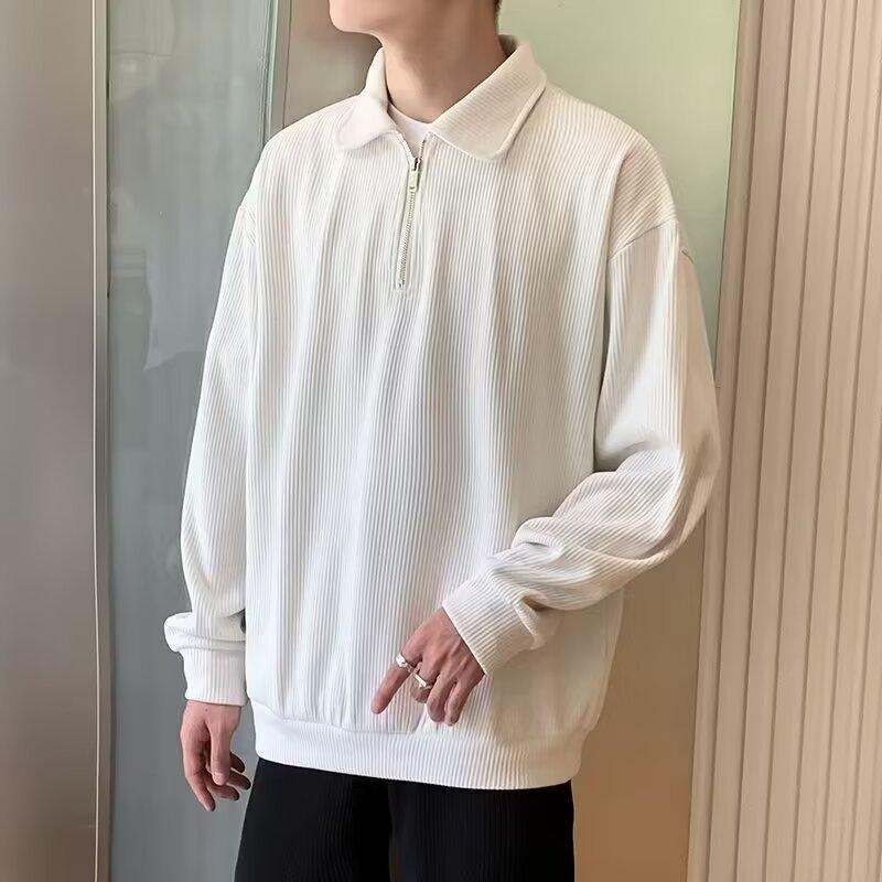 Spring and Autumn New Half Zipper Sweater Men's American Retro Loose Casual Design Niche Top Solid Color Pullover