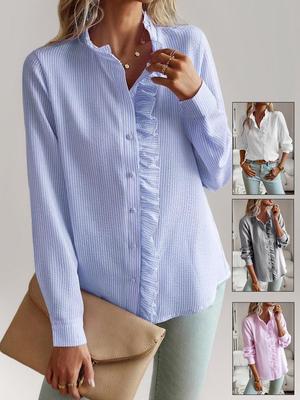 Damhöst Cardigan Topp med Ståkrage och Volanger Lång Ärm
