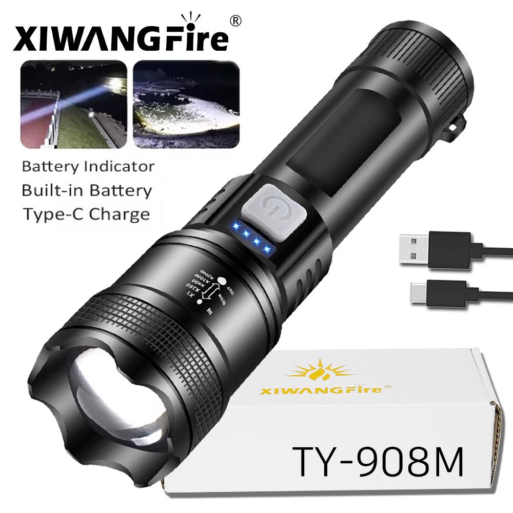 XIWANGFIRE TY-908M Powerful LED Flashlight Built-in 1200mAh Battery Long-range Tactical Flashlight Outdoor Emergency  Lantern