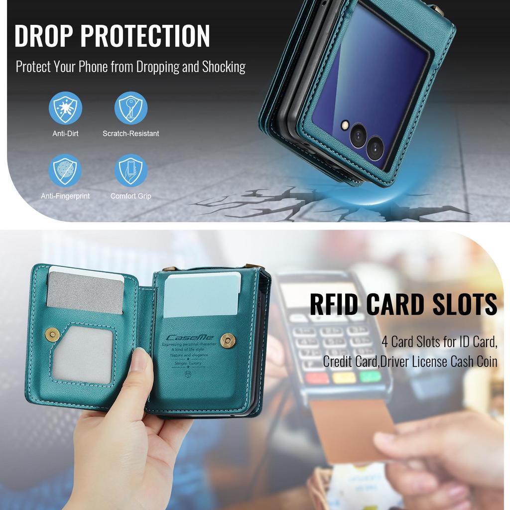 Samsung Galaxy ZFlip7/6/5 Leder Handyhülle mit Umhängeband und Kartenhalter