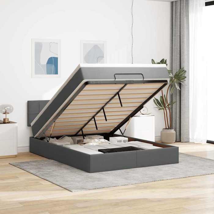 VidaXL Lit ottoman avec matelas gris foncé 140x190 cm tissu, lit, lit capitonné, lit ottoman double, lit avec rangement 3312306