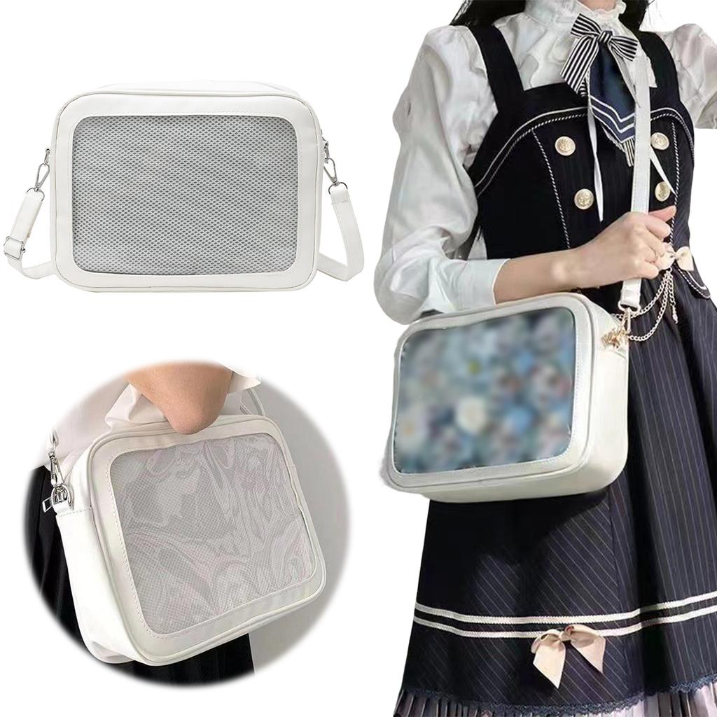 Women Transparent Square Ita Bag With Pin Display Jk Shoulder Bag Cartoon Handbag Lolita Messenger Bag Cute Crossbody Ita Bags