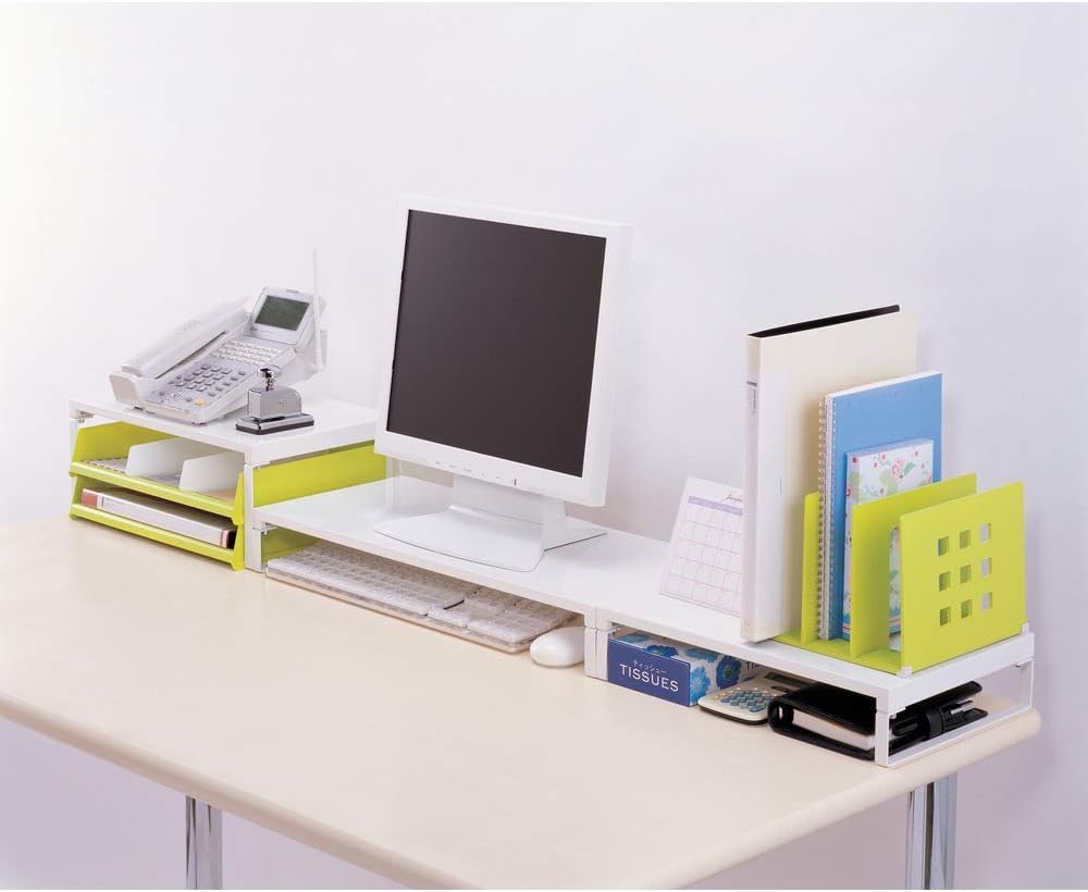 LIHIT LAB Computer Monitor Desk Gaming Low 59cm Wide X 25cm Deep X 8cm 15kg Load Stand, Stand, Stand, Stand, Profile, High, Capacity, White, A7332-0