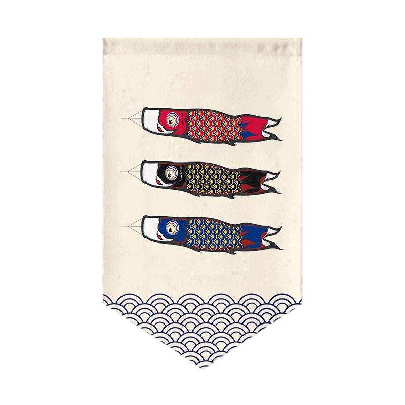 Japanese Short Door Curtain Wave Koi Kitchen Partition Triangle Flag Restaurant Hanging Curtain Pennant Izakaya Decor Drapes
