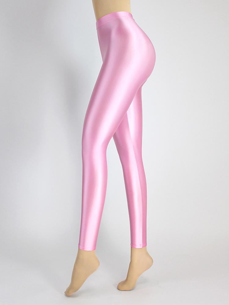 

Женские глянцевые леггинсы с высокой талией: Блестящие, шелковистые брюки для йоги и танцев для формирования тела Standard M