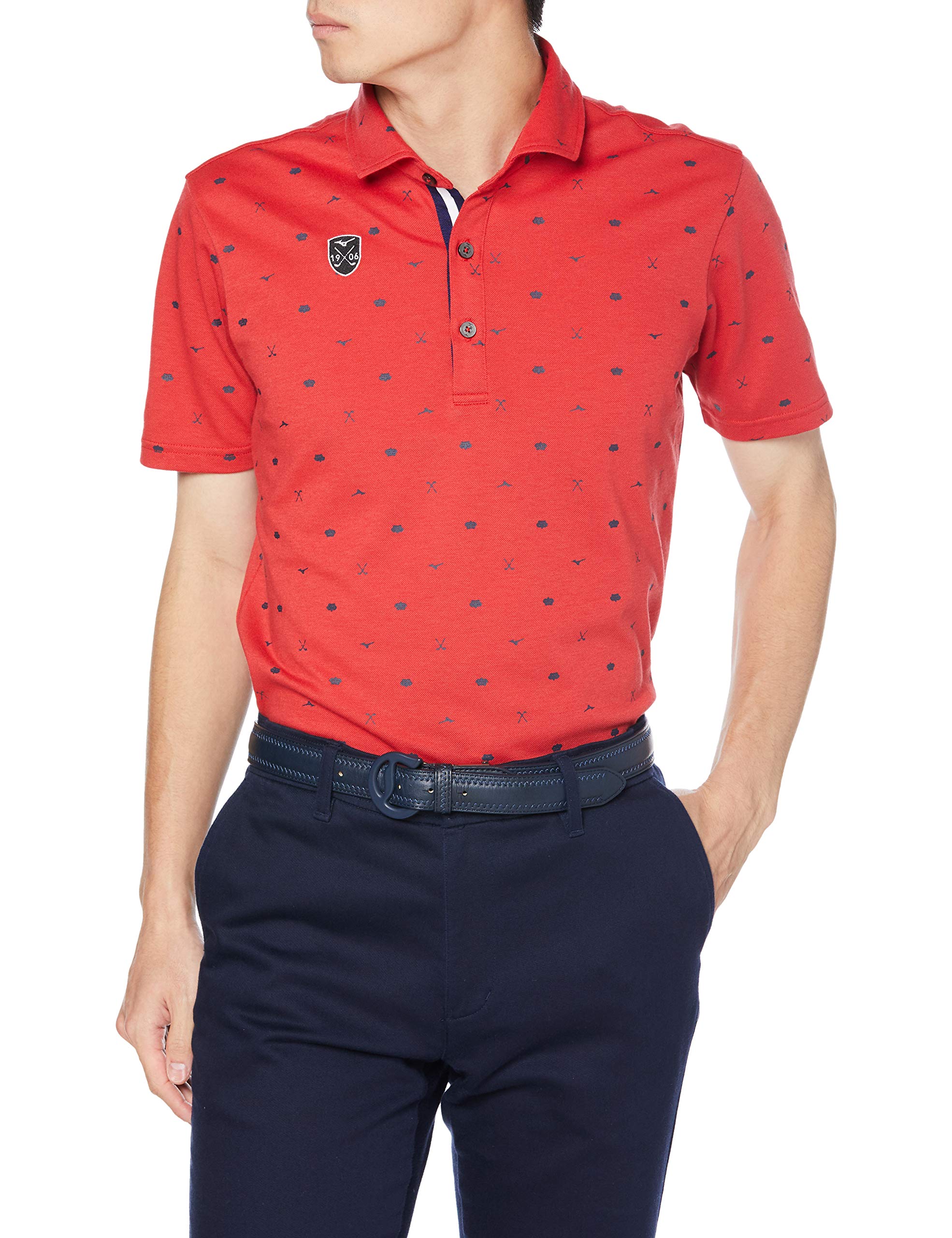 

Mizuno Short Sleeve Golf with a a Sketchy and Chinese Size M to Japanese Size Men s Shirt, 52MA0006, Collar, Print, Moisture-Wicking, Quick-Drying
