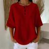 Women's Waffle Knit Henley T-Shirt Mid Sleeve Crew Neck Summer Tee Tops