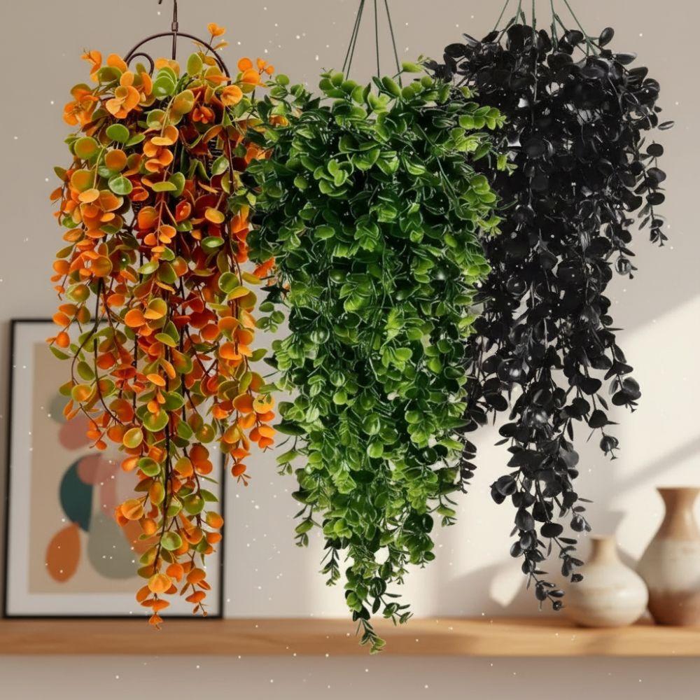 Plastic Artificial Eucalyptus Leaf Vine UV Resistant Faux Eucalyptus Leaf Wedding Party Decor