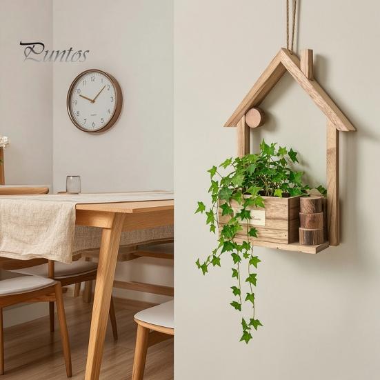 Rustic Home Wall Decoration Wooden Planter, Creative Hanging Flower Pot Basket for Indoor Plants Natural Wood Faux Flowers, Decor Living Room Balcony