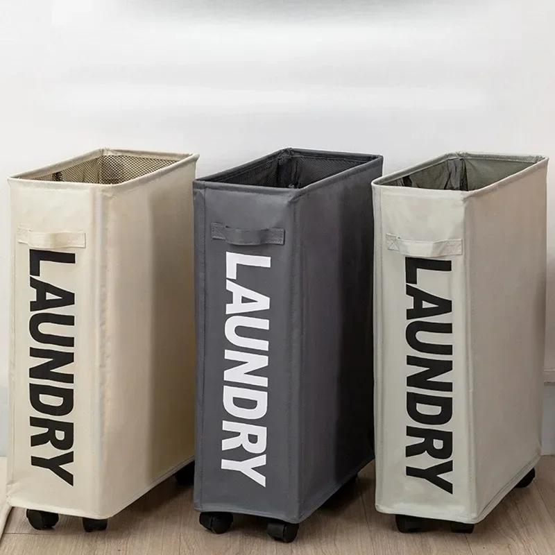 Foldable Laundry Basket Clothes Storage Box Dirty Clothes Basket Yoga Storage Sundries Box with Wheels Bathroom Accessories