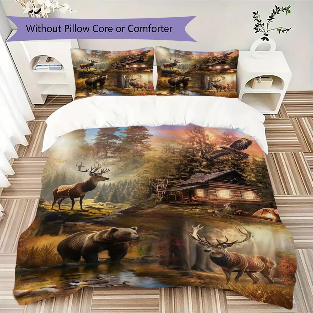 Forest Lodge Wildlife Scene Home Decoration Soft Printed Sofa Cover Blanket Bedding Down Pillowcase Duvet Cover Without Core A7