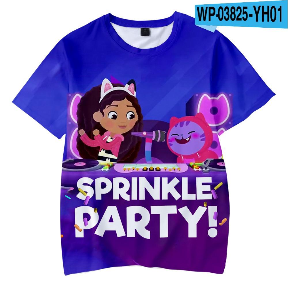Summer Children's Gabby's Dollhouse Series 3D Cartoon Casual Loose Short Sleeves for Daily Comfort