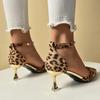 Women Sandals Large Size New Sexy European and American Strap Hollow Sandals Women Leopard Print High Heels Shoes for Women