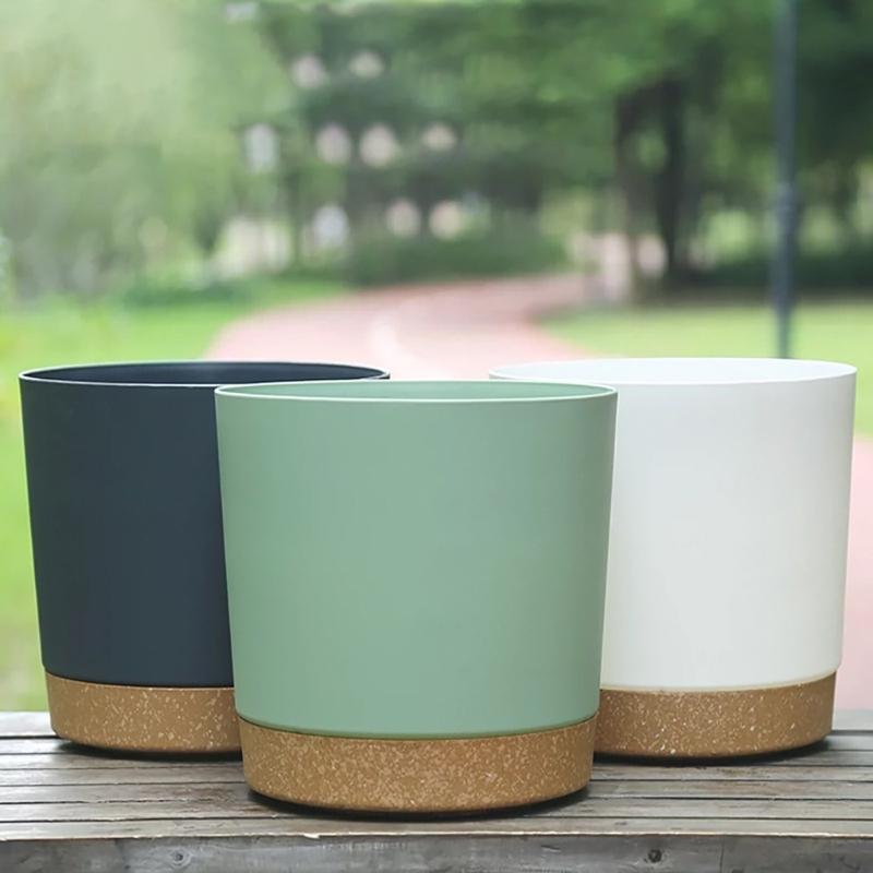8inch Resin Flowerpot Flower Plant Pot Balcony Courtyard Potted Plant Flowerpot with Drainage Home Garden Tray