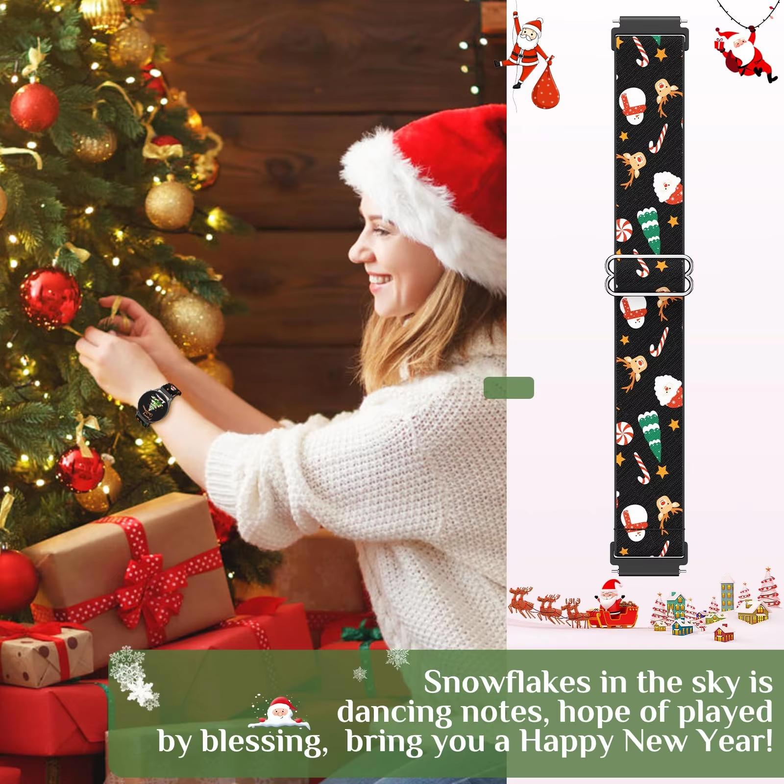 

Christmas band For Samsung Galaxy Watch 7 FE 6 5 pro 4 classic Adjustable Nylon bracelet huawei gt 2e 3 4 42mm 20mm watch strap 20mm watch strap чёрный