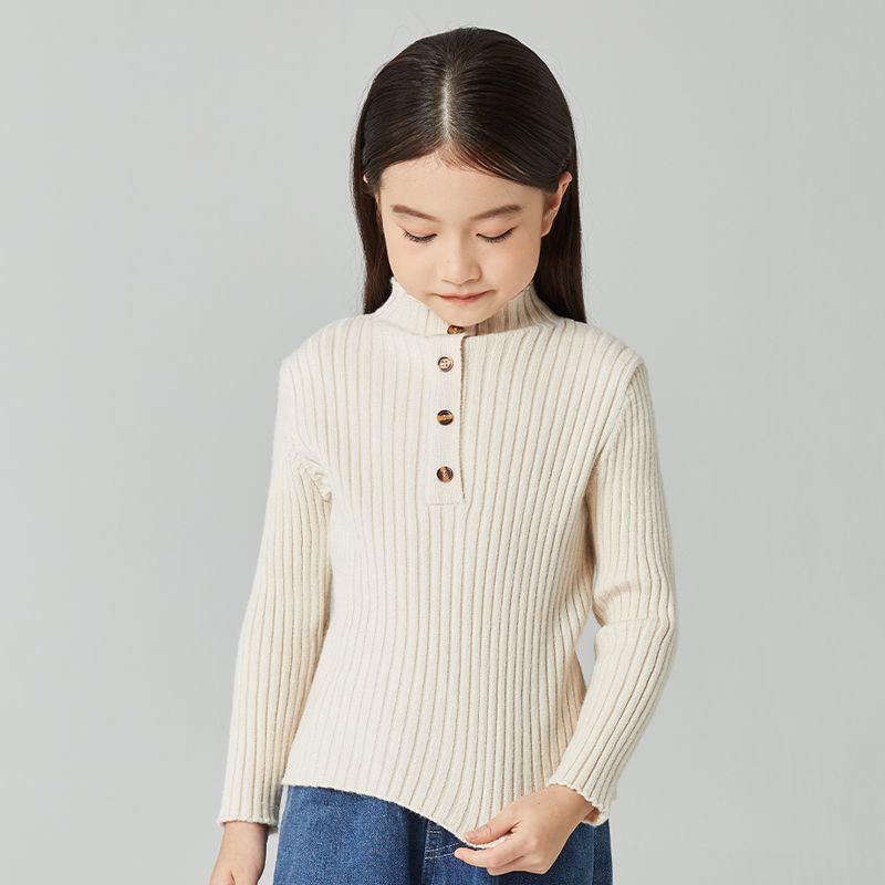 Autumn/Winter Girls' Mid-High Neck Ribbed Knit Sweater Top