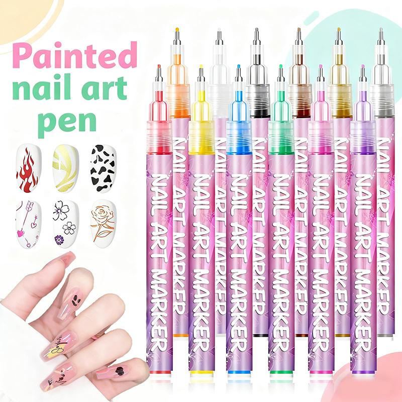 3D Nail Art Tužky DIY Sada 12 Barev Nail Marker Tužky Graffiti Tečkování Kreslení Malování Liner Tužka Rychleschnoucí Akrylová Barva Tužka