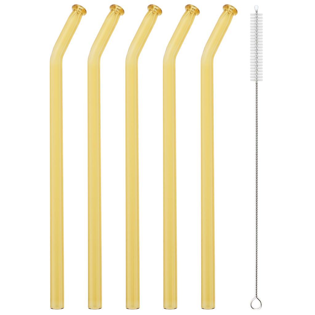 5pcs High Borosilicate Glass Straw Sets Reusable Bent Glass Straw Milk Tea Juice Cocktail Straw with Brush Party Bar Accessories