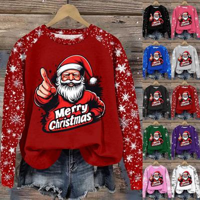 Women's Fashion Round Neck Pullover Plunging Sleeve Tee Christmas Printed Top