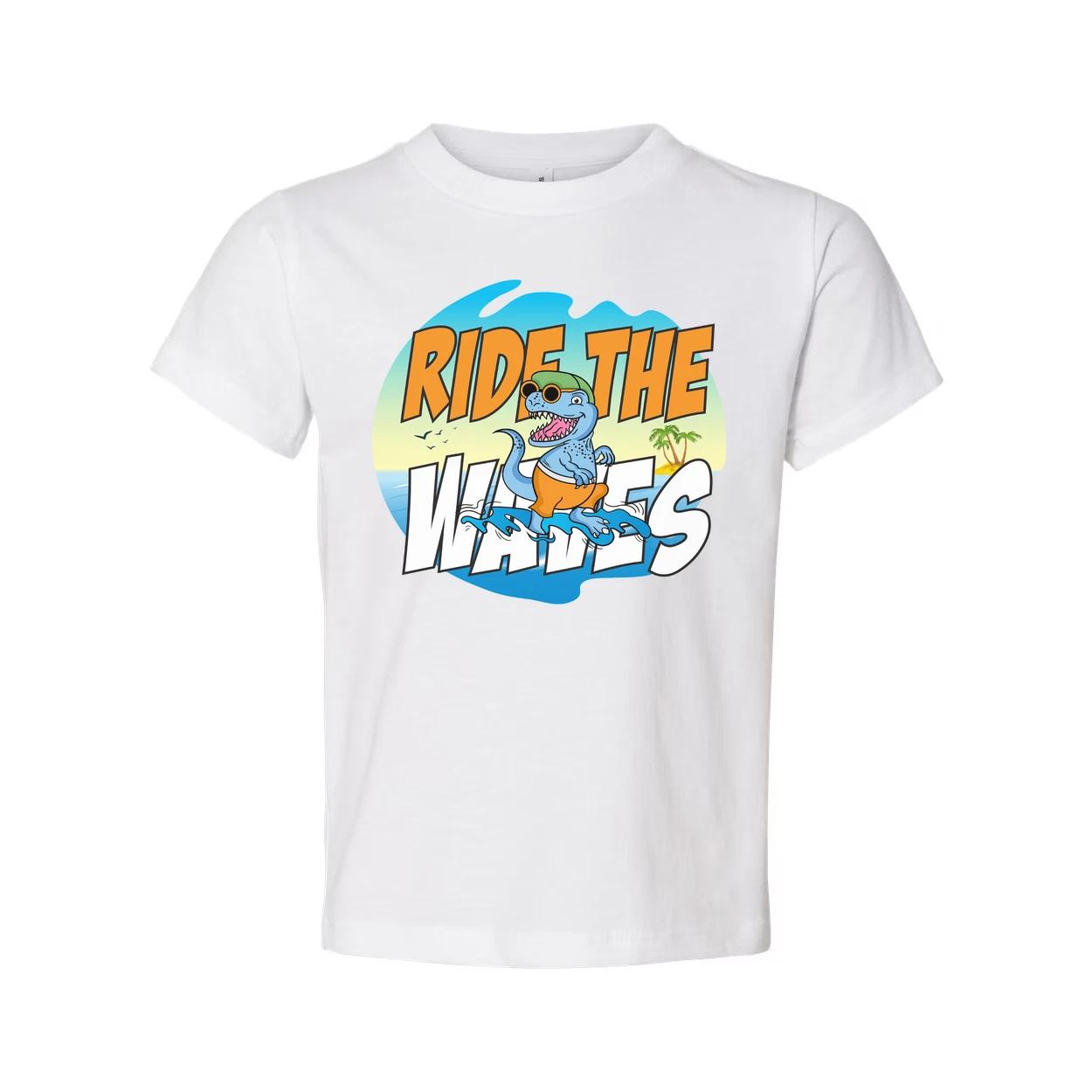 Ride The Waves Dinosaur Surfing T Shirt For Men Women Unisex Graphic Tee Beach V L