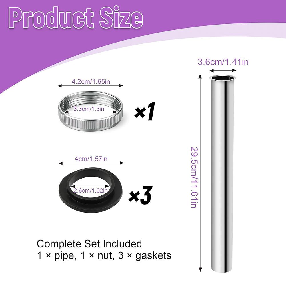 29.5cm Siphon Immersion Pipe Stainless Steel For Siphon Extension Pipe Drain Chrome Adjustable Tube Odour Trap