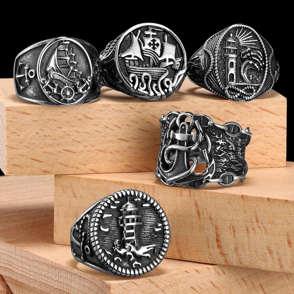 Ancoră Far Ocean Marinar Navă Inele Bărbați Oțel Inoxidabil Punk Vintage Lucruri Cool Bijuterii de Modă Pentru Femei Cadou