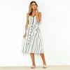 Elegante Abito Midi Estivo da Donna Boho con Spalline Sottili e Tasche a Bottone