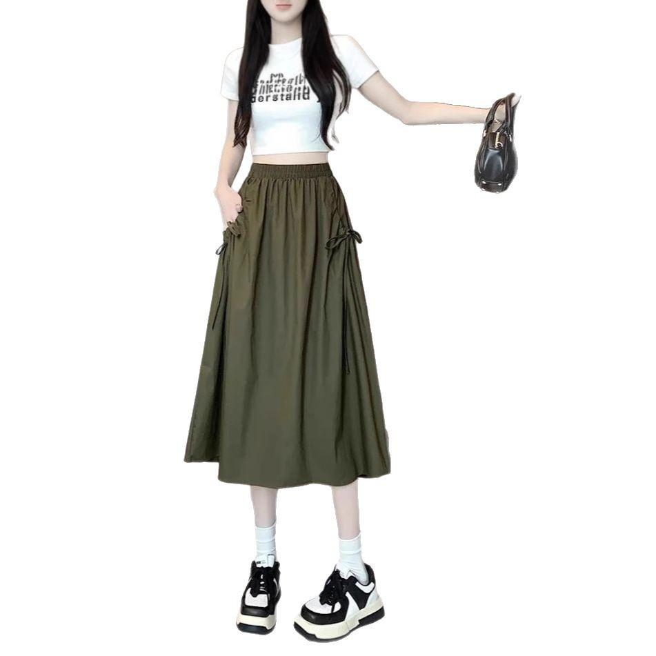 Women's Quick-Drying A-Line Midi Skirt - Summer High Waist, Slimming, Versatile, and Casual