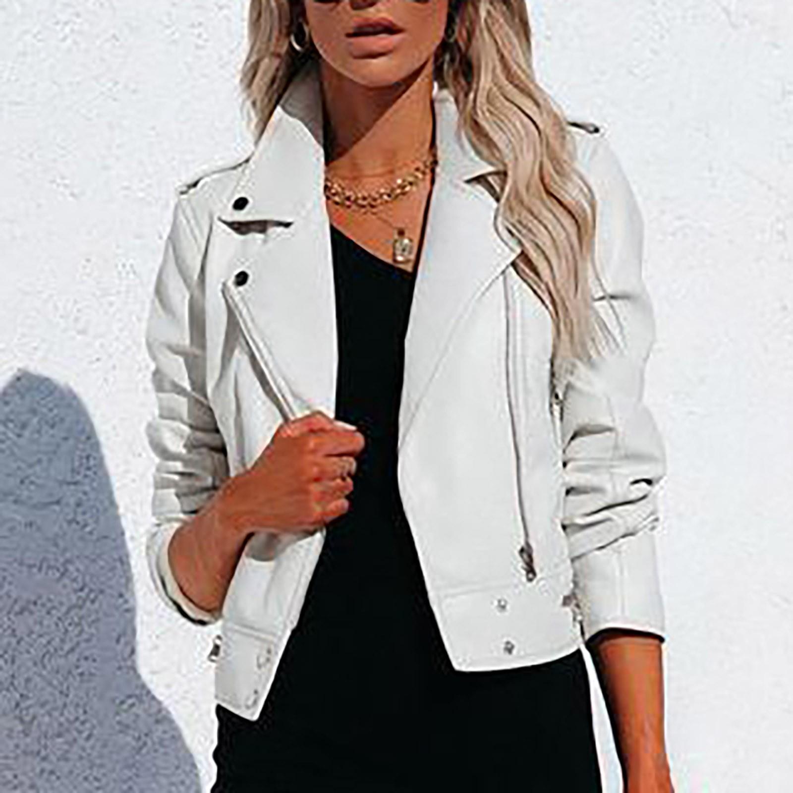 

Женский И Зимний Жакет Кардиган на Пуговицах Костюм Байкера Кожаная Куртка M белый