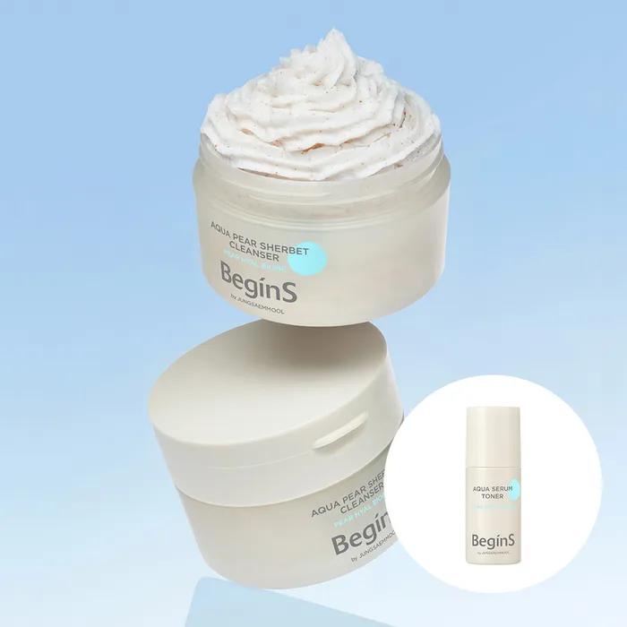 

Начинается с Jung Saem Mool Aqua Fair Sherbet Cleanser (с тонером-сывороткой Aqua 15 мл)