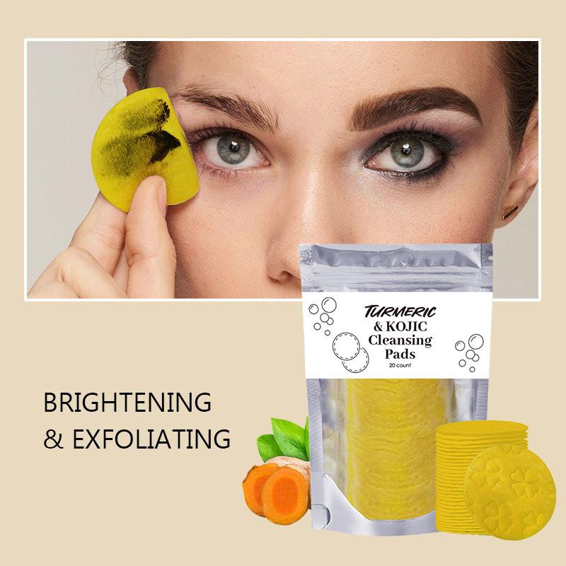 20/30/40/50PCS Turmeric Kojic Acid Cleansing Pads Oil Control Brightening Skin Facial Clean Exfoliating Sponges Skincare Tools