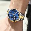 OLEVS Fashionable Business Popular Quartz Watch Waterproof Analog Watch Date Metal Band Casual Easy to Read Fashion Arm Watch Blue Dial Stainless