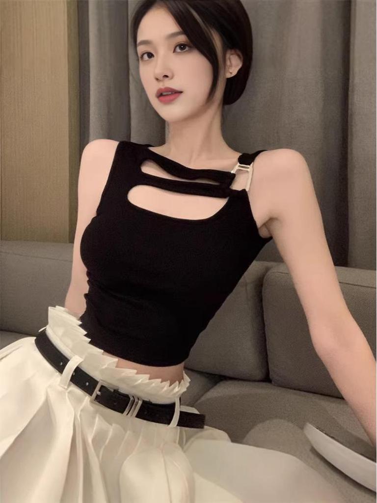 Women's White Hollow-Out Camisole Vest – Sweet & Spicy Summer Sleeveless Top