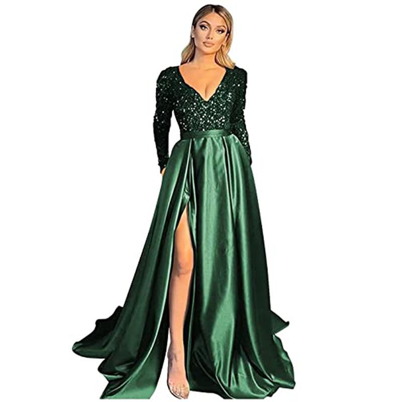 Europeo e americano nuovo vestito da festa femminilità lungo vestito con paillettes vestito da sera
